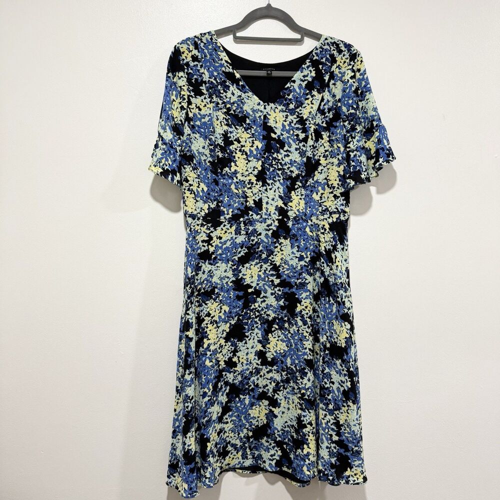 Talbots Black Botanical Floral Flutter Short Sleeve Midi Dress Women Size 10